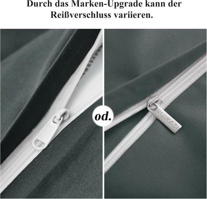 Bettwäsche 200x200 Grau - 3tlg. Set Anthrazit mit Kissenbezüge