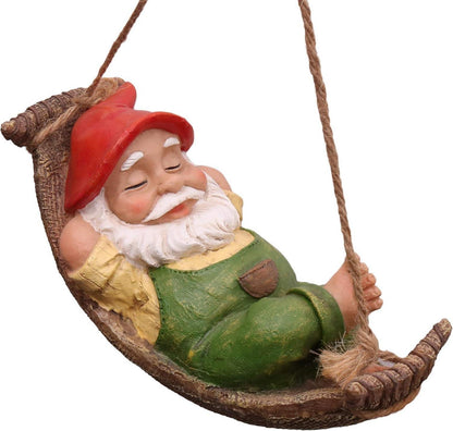 Gartenzwerg liegend in Hängematte aus Kunstharz 18cm