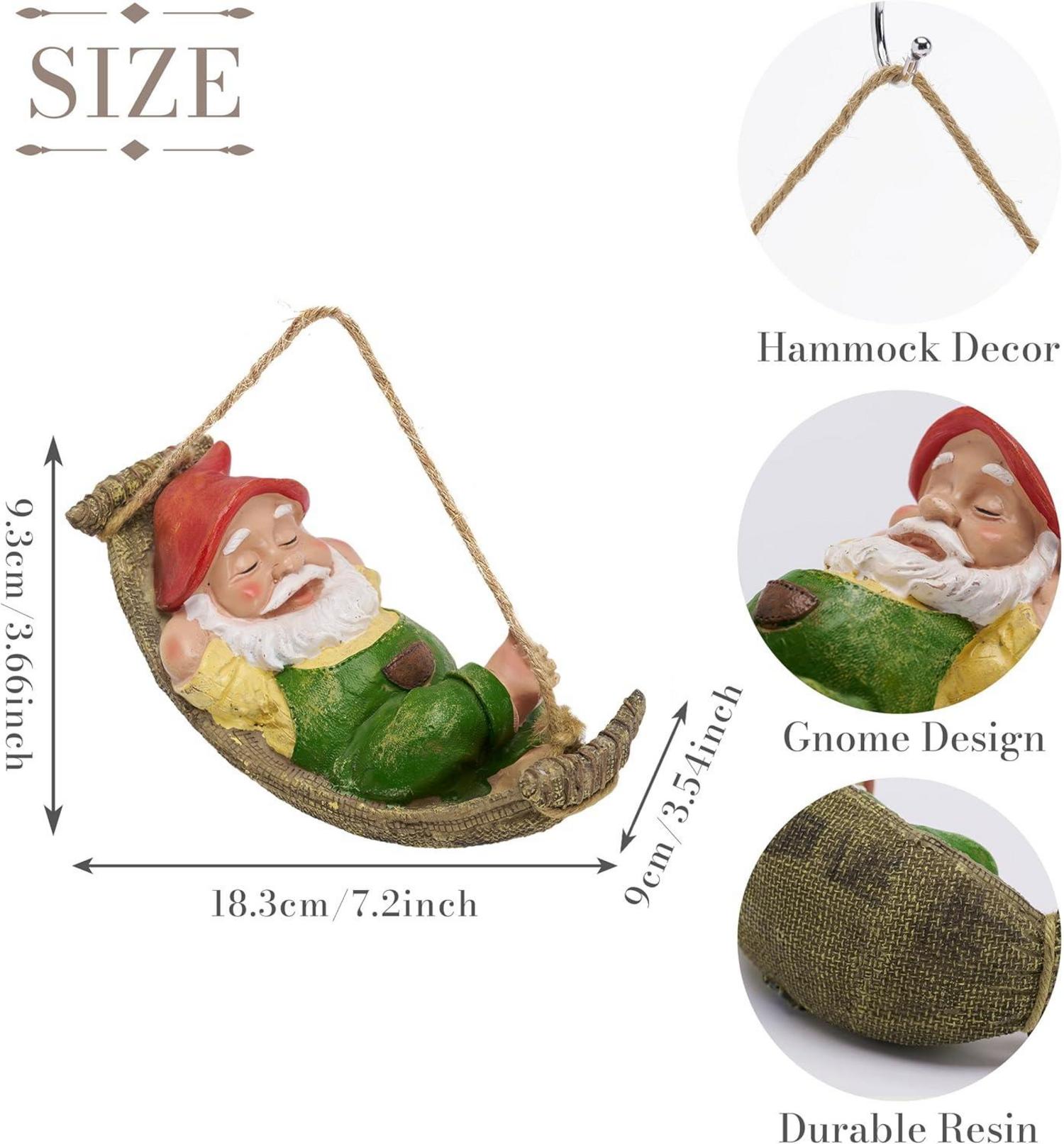 Gartenzwerg Liegender Zwerg 18cm Gartenfigur Hängematte Kunstharz wetterfest Rot
