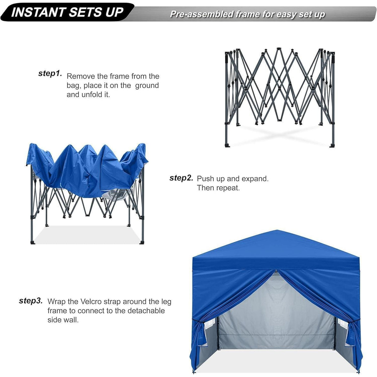 Pop-Up Pavillon 2,5x2,5m wasserdicht mit Rollentasche, Weiß