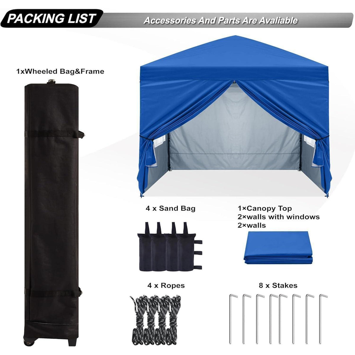 Pop-Up Pavillon 2,5x2,5m wasserdicht mit Rollentasche, Weiß