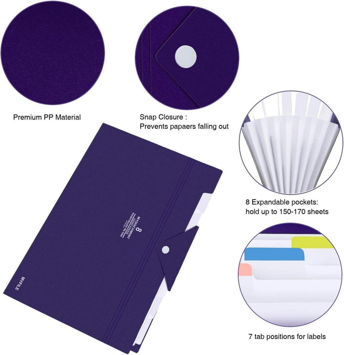 Dokumentenmappe A4 8 Fächer wasserdicht Organizer mit Druckknopf dunkelblau