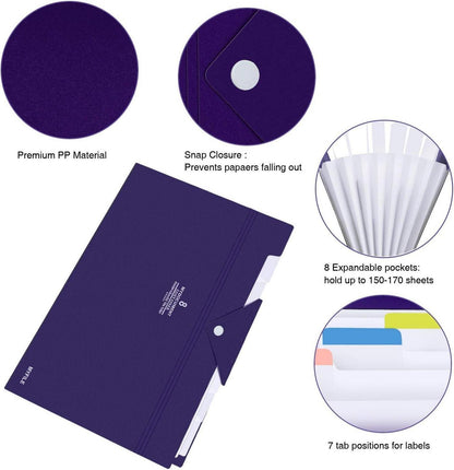 Dokumentenmappe A4 8 Fächer wasserdicht Organizer mit Druckknopf dunkelblau