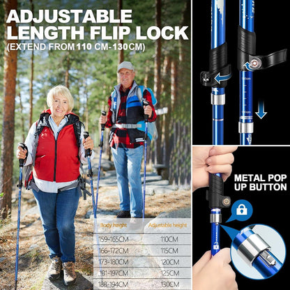 COVACURE Wanderstöcke Nordic Walking Stöcke faltbar 110-130cm Blau
