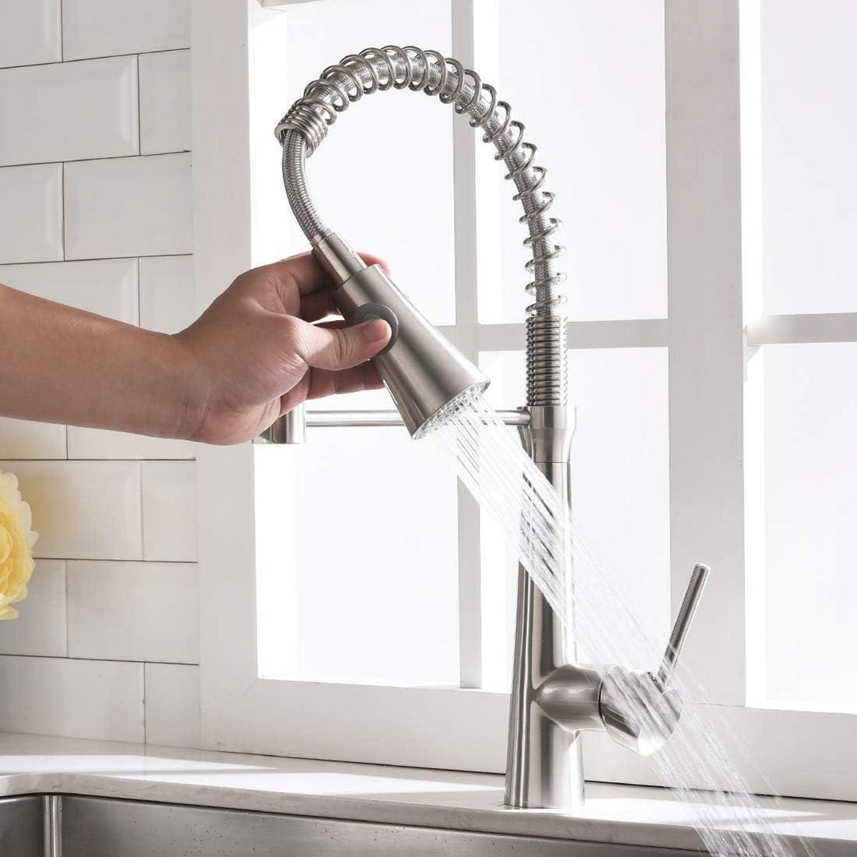 Niederdruck Küchenarmatur mit Dual-Spülbrause Gebürsteter Nickel
