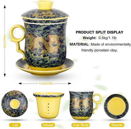 Chinesische Teetasse mit Sieb und Deckel - Dunkelgrün