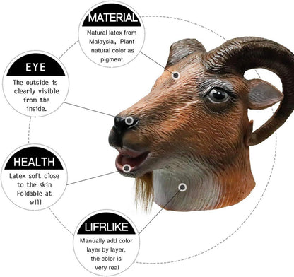 Ziege Antilope Tierkopf Maske Halloween Karneval Kostüm Latex