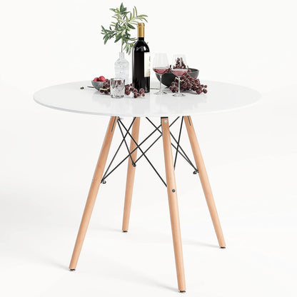 Runder Esstisch Weiß Holz Moderner 80cm - GOLDFAN