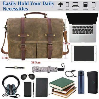 NEWHEY Herren Umhängetaschen Laptoptasche Vintage 15.6 Zoll