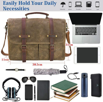 Umhängetasche Herren Vintage Canvas Laptoptasche Wasserdicht 15.6 Zoll