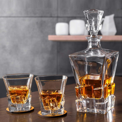 Whisky Karaffe Set 5-teilig Bleifrei Kristallglas Geschenk Box