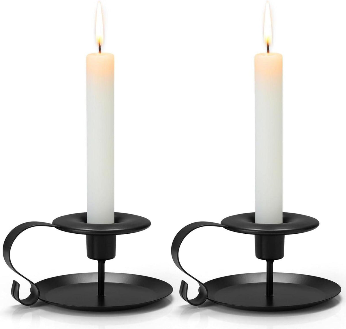 Schwarze Konische Kerzenständer 2er Set Metallverzierungen