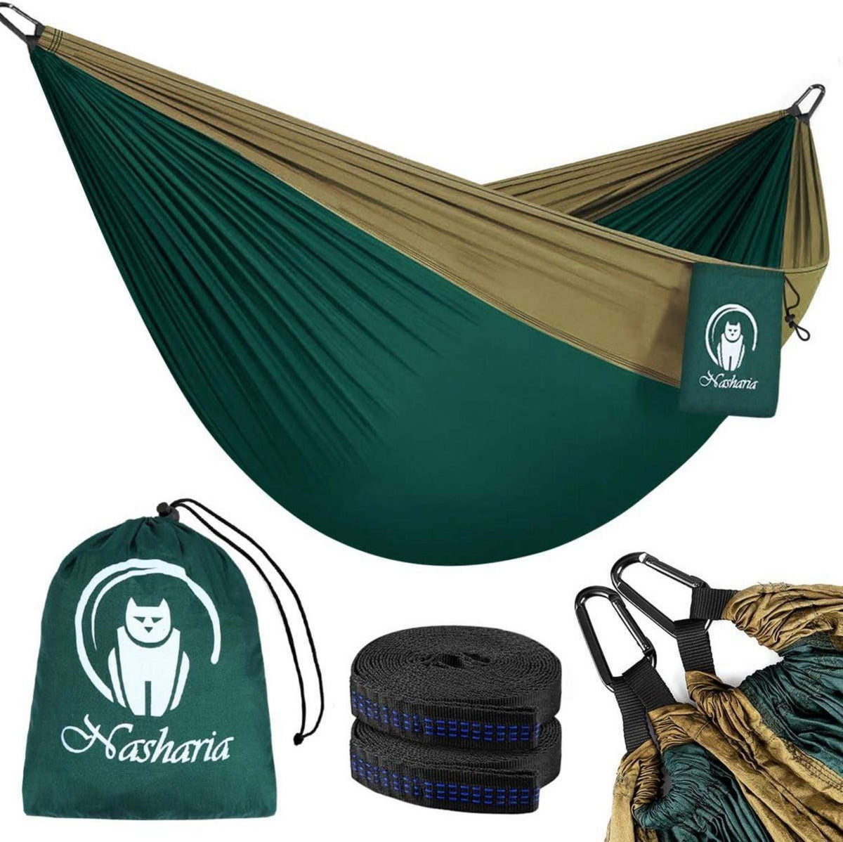 Hängematte Outdoor 2 Personen 300KG Tragkraft 275 * 140 cm Dunkelgrün