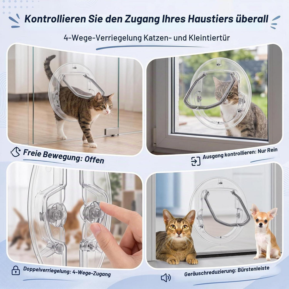Katzenklappe 4 Wege Verriegelung transparent für Glas & Türen