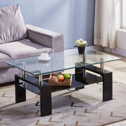 Modern Schwarz Glas Couchtisch Rechteckig Wohnzimmer 100x60x45 cm