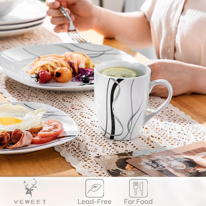 VEWEET Porzellan Kaffeebecher Set Fiona 6-teilig 350ml