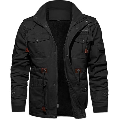 Herren Winterjacke Warm Gefüttert Militärstil Schwarz XL
