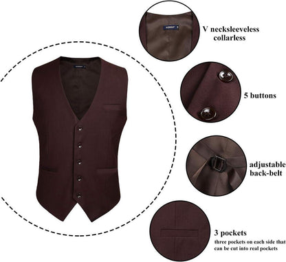 HISDERN Herren Baumwolle Formale Hochzeit Party Weste Braun XS