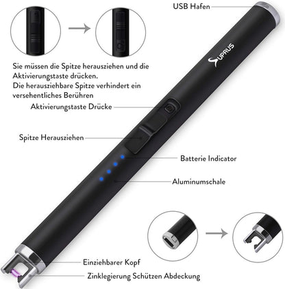 Elektronisches Plasma-Stabfeuerzeug USB Aufladbar Schwarz