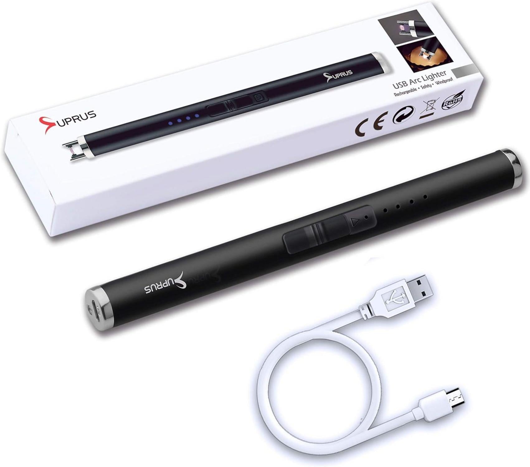 SUPRUS Elektronisches Plasma-Feuerzeug USB aufladbar winddicht schwarz