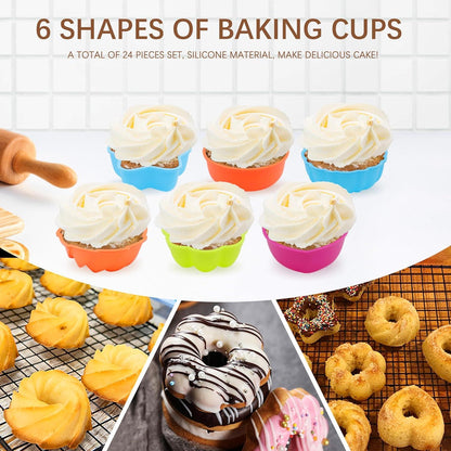 Silicone Donut Mold Baking Cups Pan 24-Pack Nonstick Dishwasher Safe