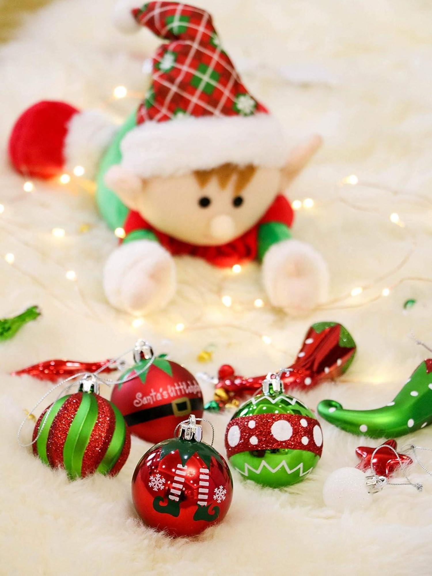 Weihnachtskugeln 70tlg. Kunststoff Christbaumkugeln Deko Set Rot Grün