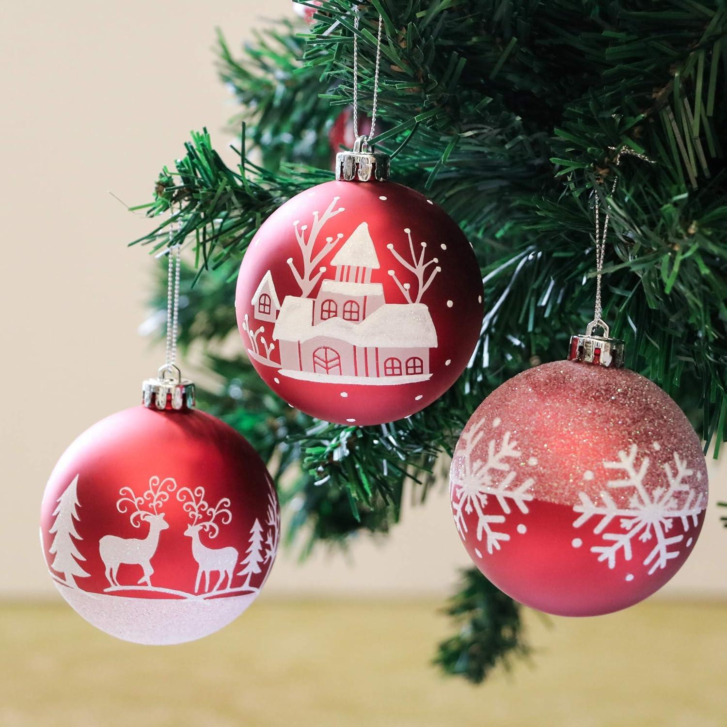 Valery Madelyn Weihnachtskugeln 16 Stücke 8CM Kunststoff Christbaumkugeln Traditionelles Rot