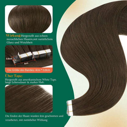 Echthaar Tape Extensions Braun Remy – 55cm, 50g
