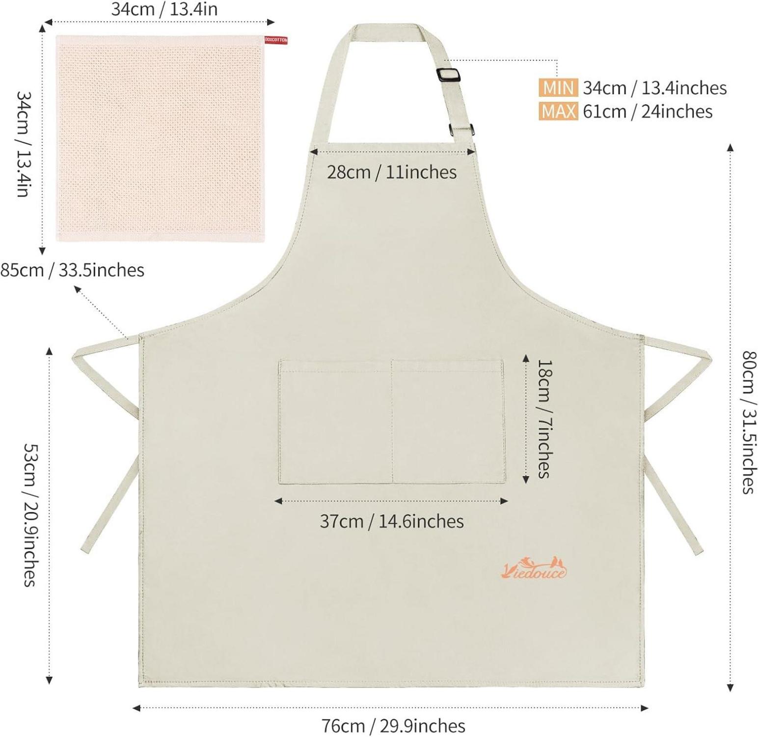 Wasserdichte Kochschürze mit Taschen und Küchentuch Beige