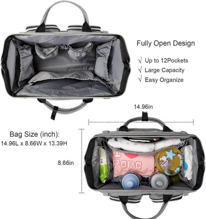 Wickeltasche mit wasserdichter Wickelunterlage und Kinderwagenhaken