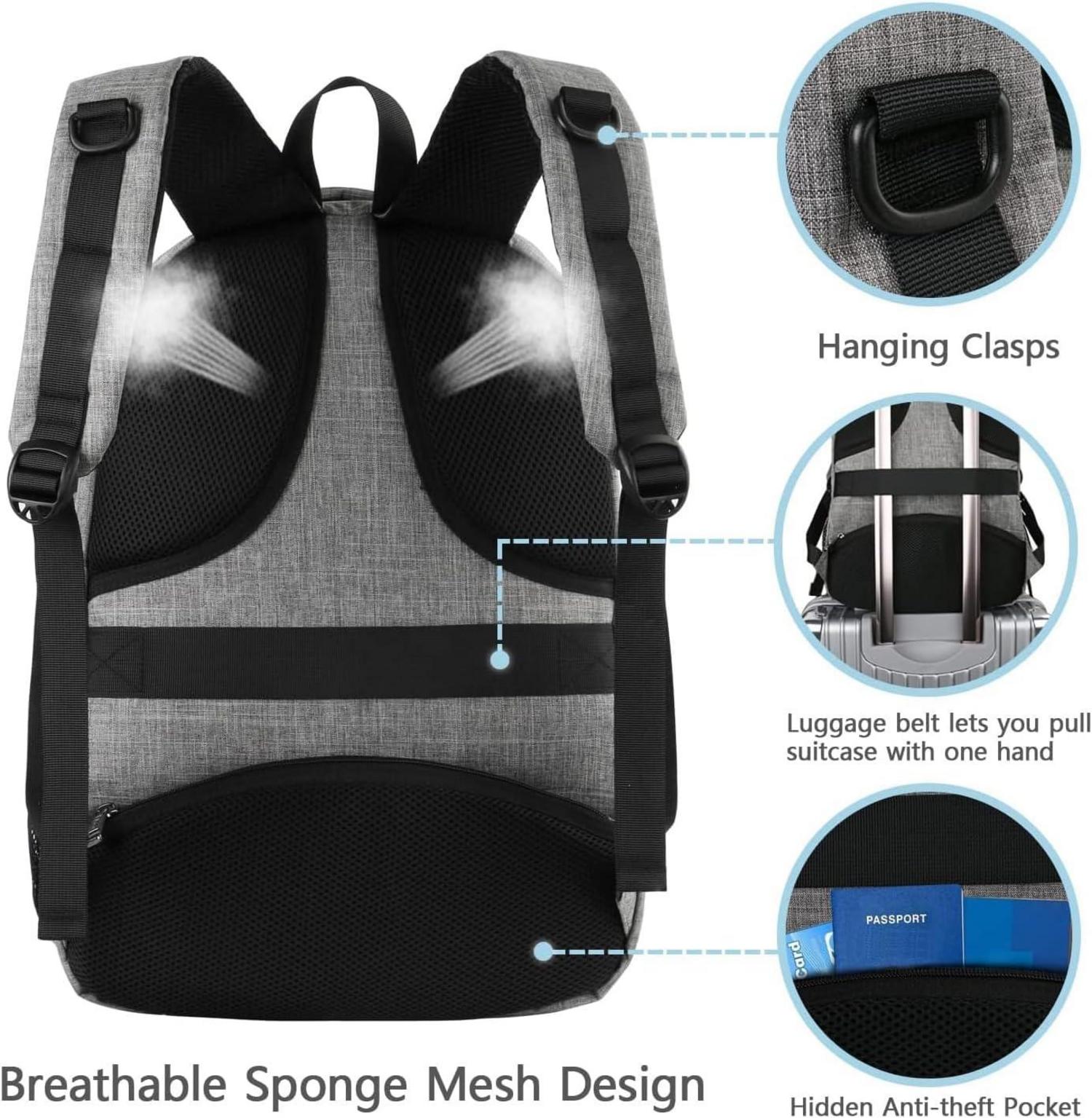 Matein Laptop Rucksack 17,3 Zoll Grau USB Diebstahl Tasche Herren