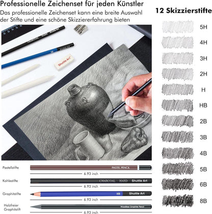 Professionelles 52-teiliges Zeichenset mit hochwertigen Stiften und Zubehör