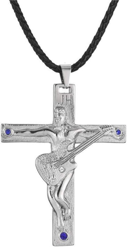 Johnny Hallyday Kreuz Halskette Edelstahl Gitarrenanhänger Silber Gold