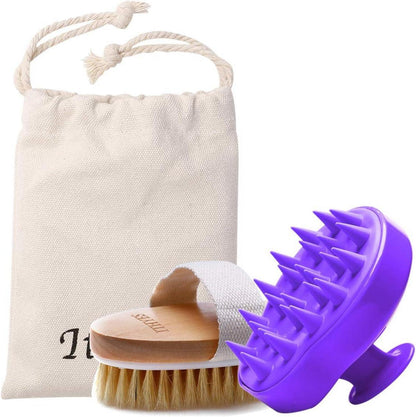 Silikon Haarbürsten Set mit Massagegerät und Badebürste lila