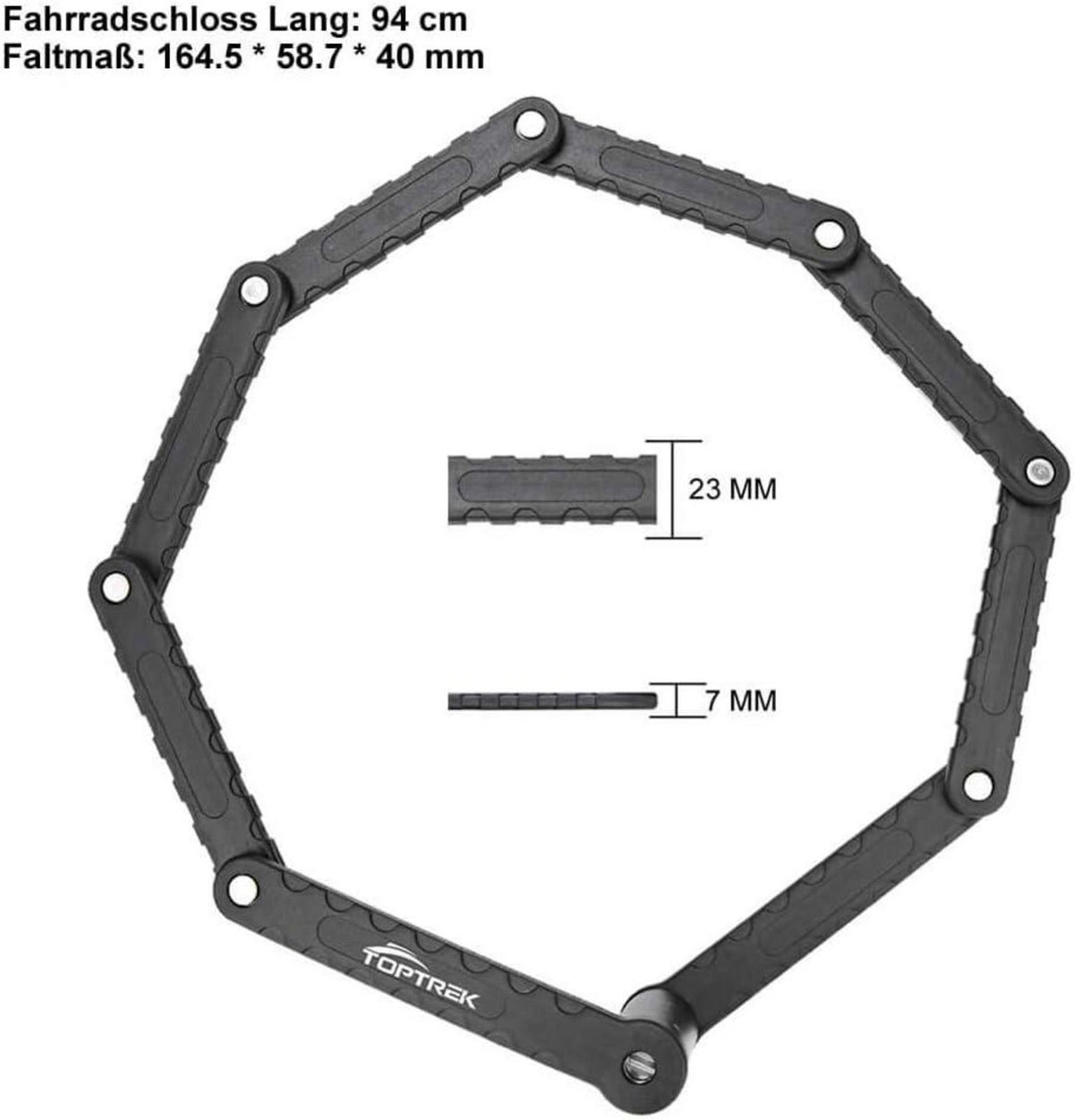 Toptrek Faltschloss mit Halterung Lang 94cm Level 7 Schwarz