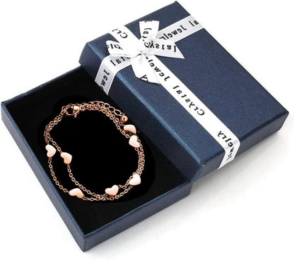 Rosen Damen Armband Herz Layered Doppel Kette Edelstahl