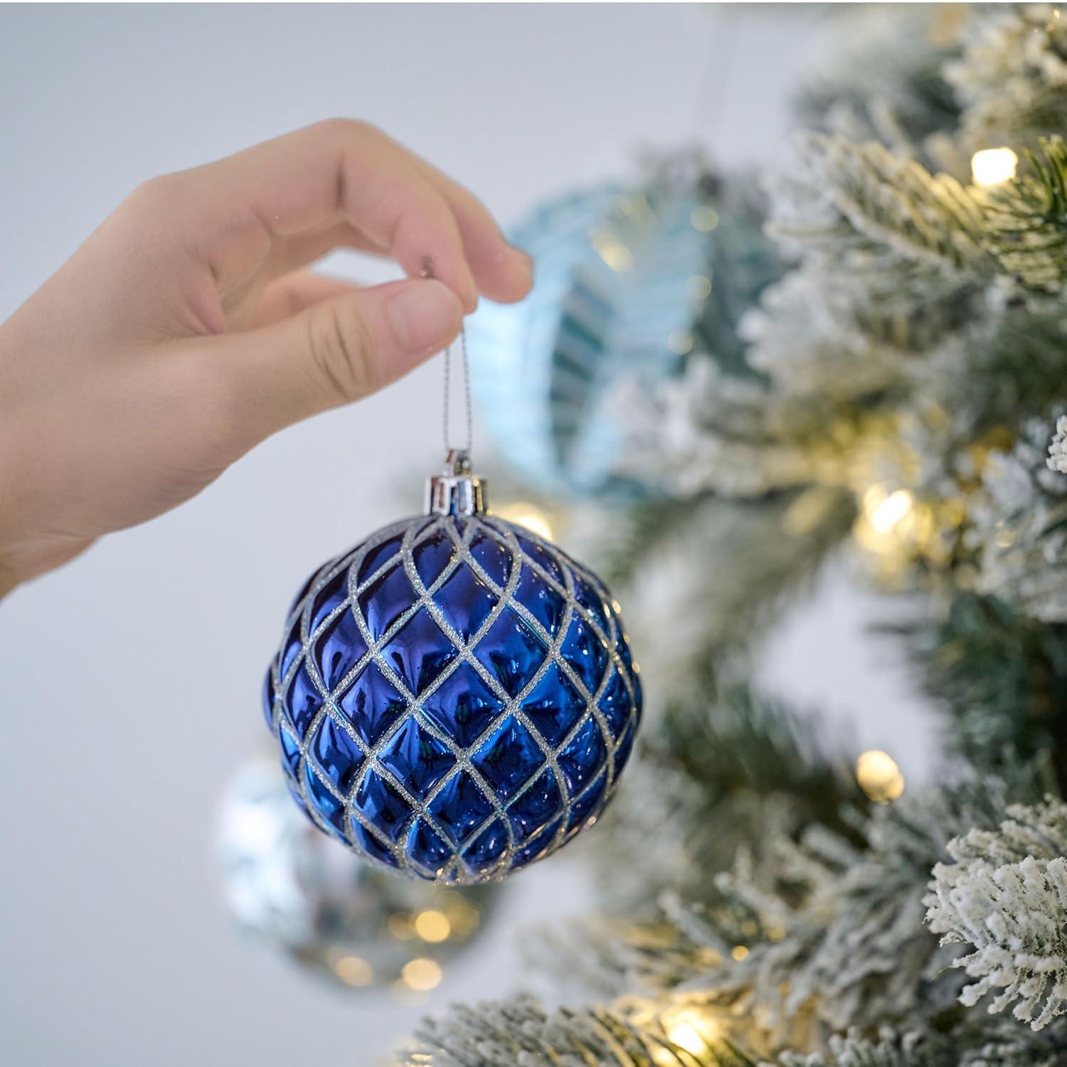 VALERY MADELYN 16er Set Weihnachtskugeln 8CM Kunststoff Silber Blau