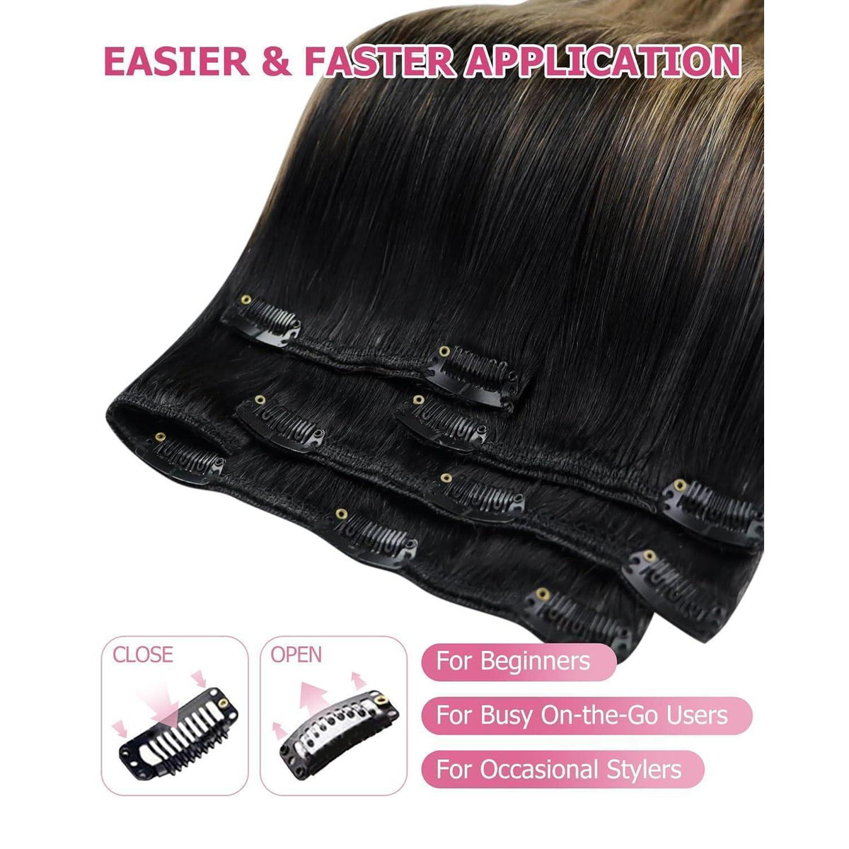 Clip-in Echthaar Extensions Balayage Schwarz-Braun-Blond