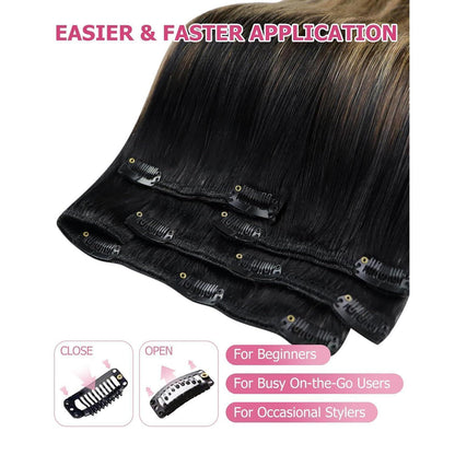 Clip-in Echthaar Extensions Balayage Schwarz-Braun-Blond