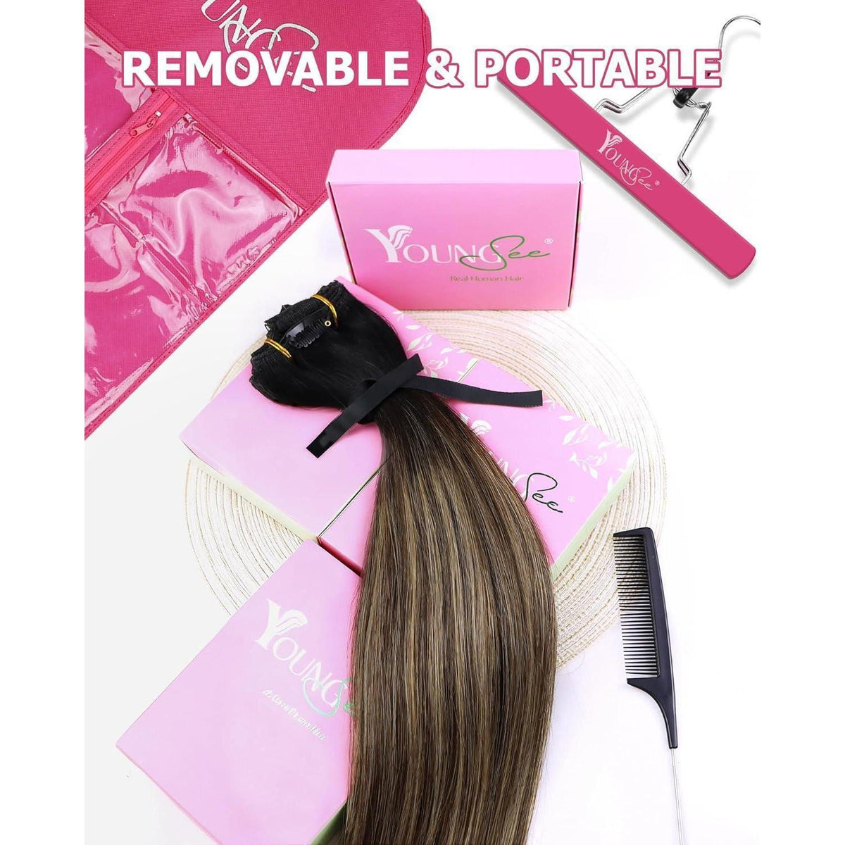 Clip-in Echthaar Extensions Balayage Schwarz-Braun-Blond
