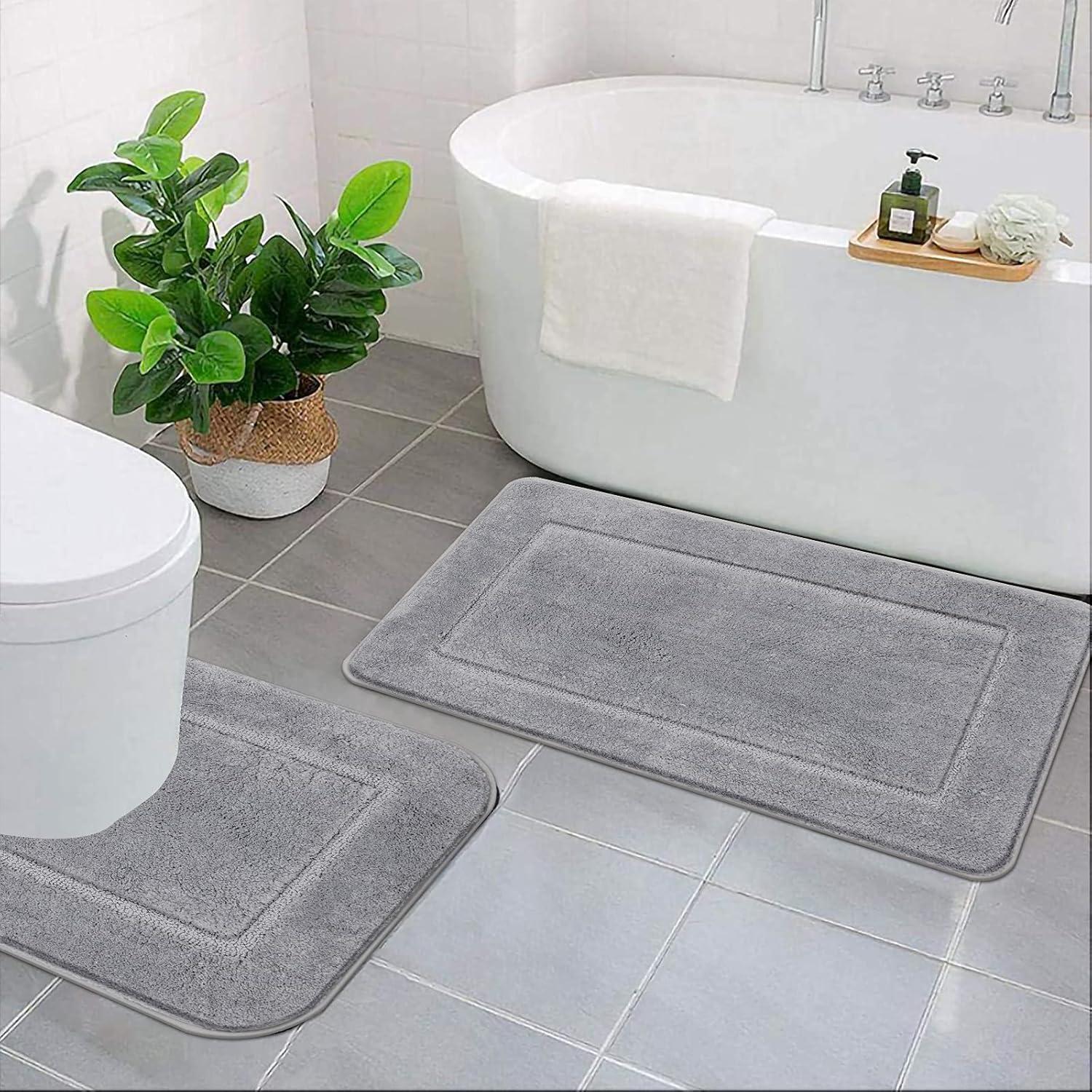 Badematten Set Microfaser Grau 53x86cm + 50x50cm