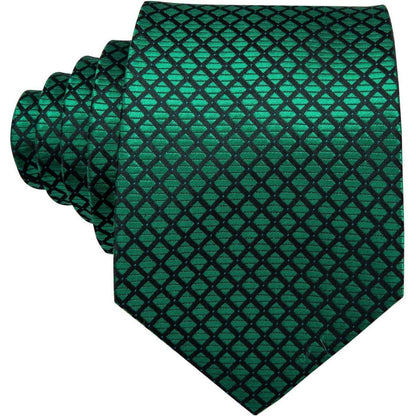 Herren Krawatten Set Seide Paisley mit Einstecktuch & Manschettenknöpfen Grün