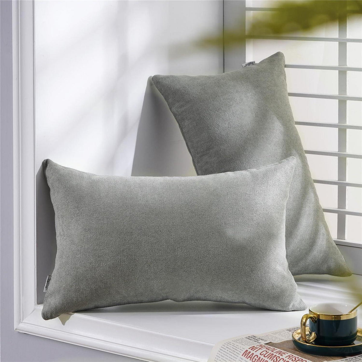 2er Set Kissenbezüge 30x50 cm Grau Chenille Flauschig