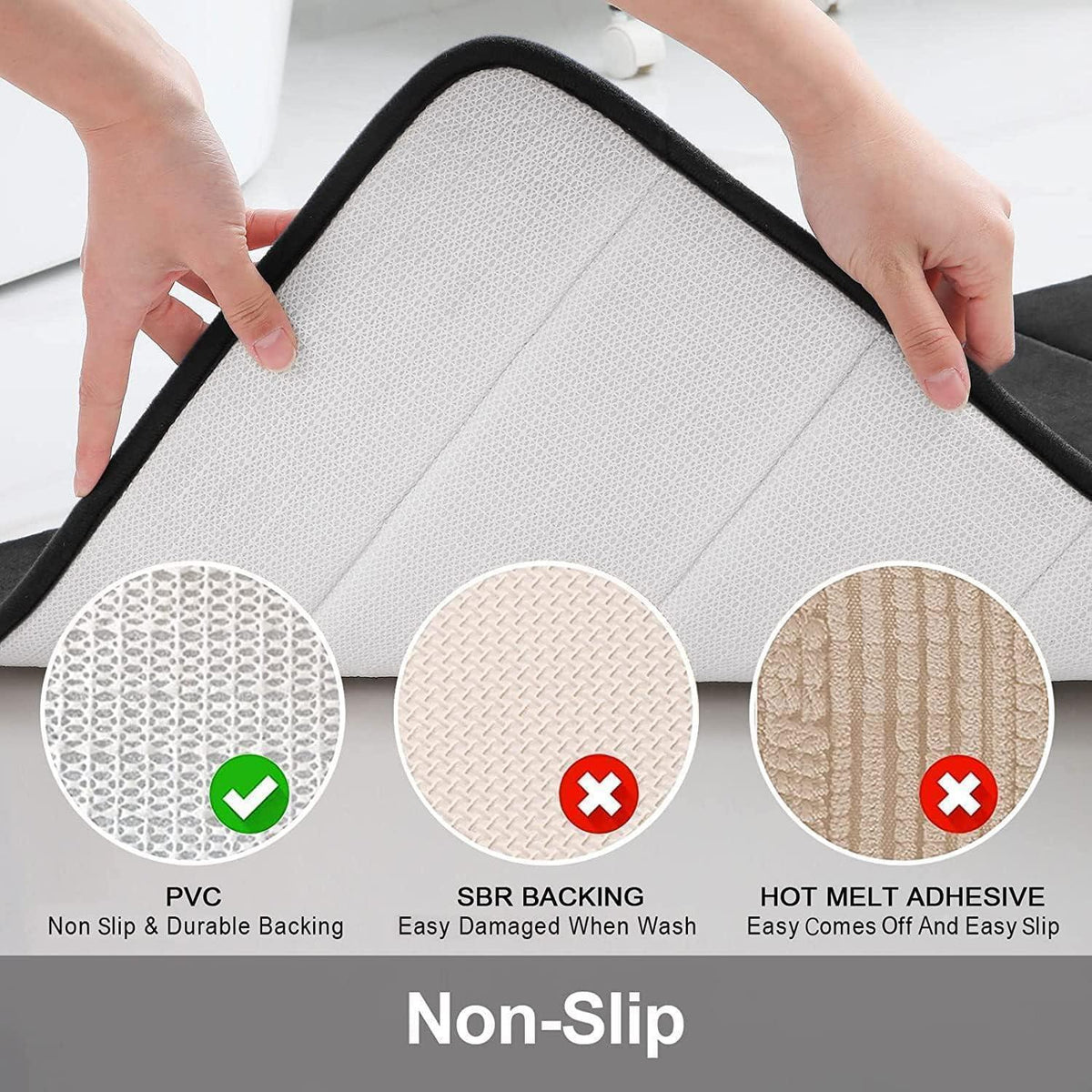 Memory Foam Badezimmerteppich Schwarz 41 x 61 cm