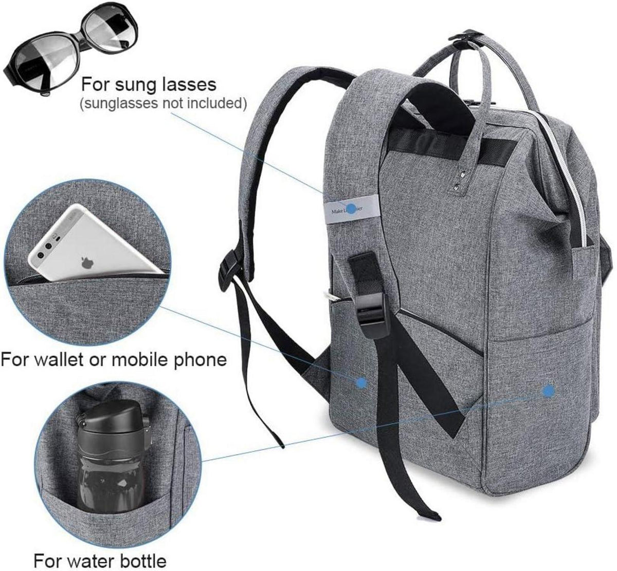 Lekesky Rucksack Damen Herren Uni Schule Reisen Laptop Anti-Diebstahl Grau