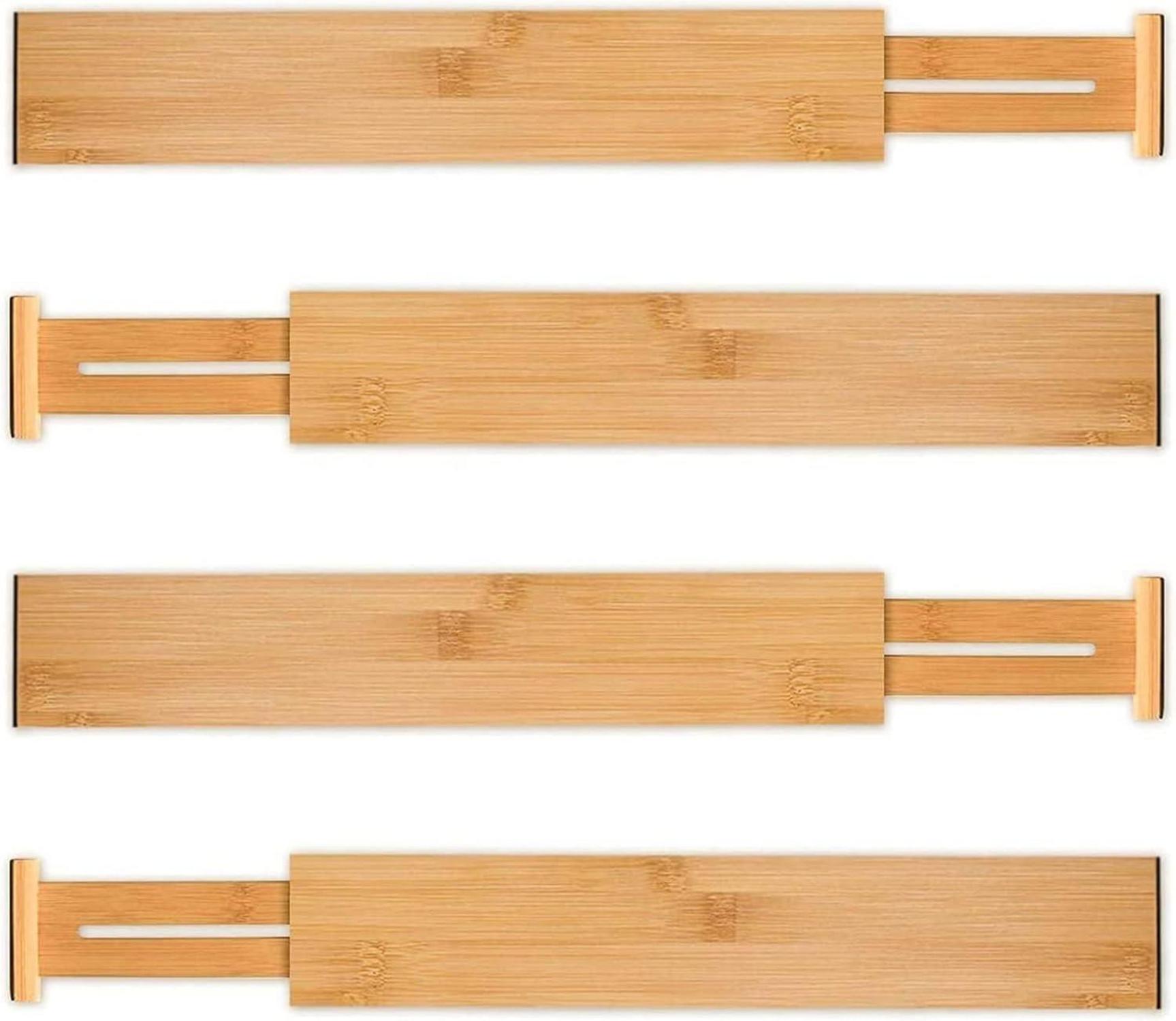 4er Set Bambus Schublade Teiler verstellbar Organizer Federbelastet