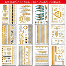 Temporäre Metallic Klebe-Tattoos in Gold, Silber, Schwarz