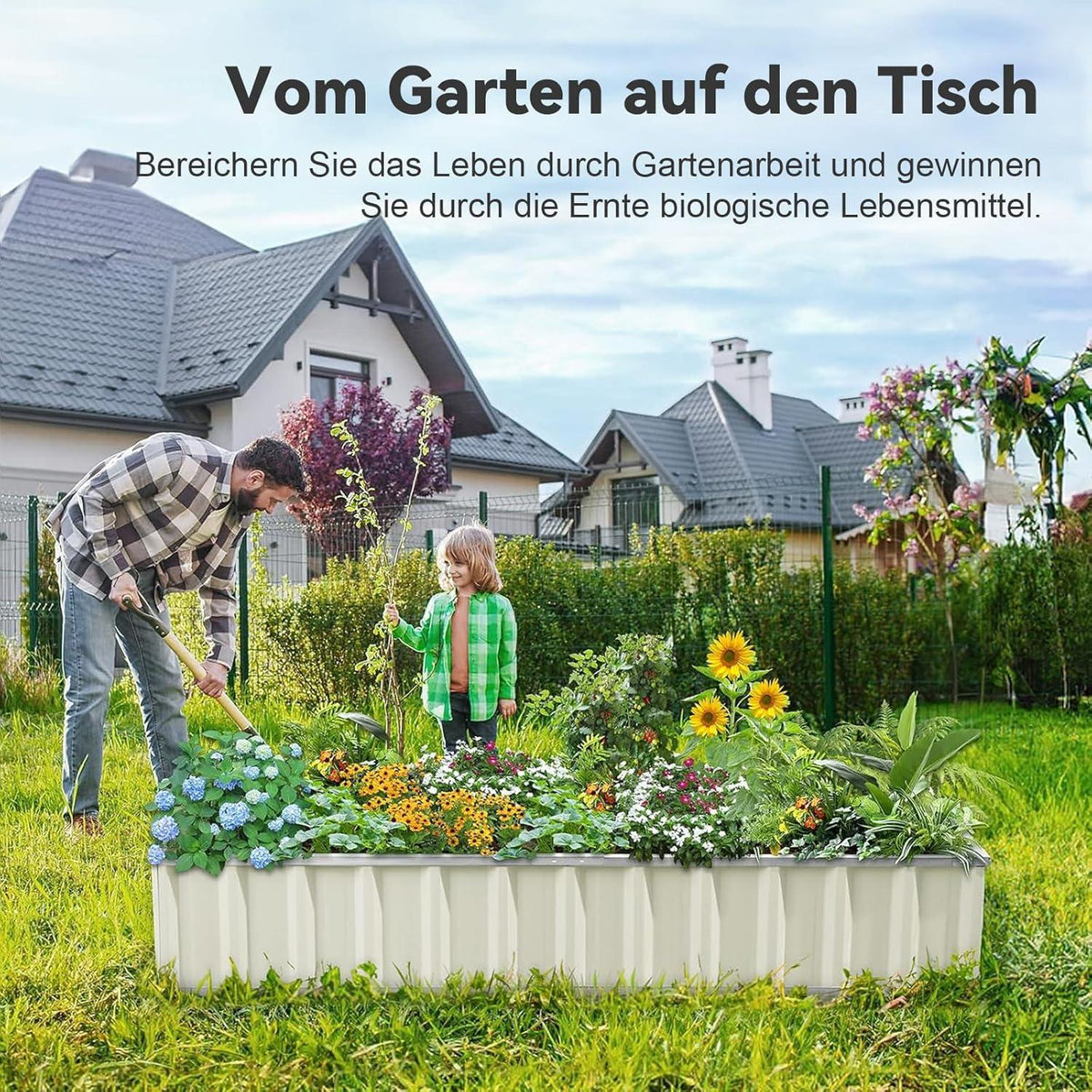 Hochbeet Metall 174x90x30cm Pflanzkübel Blumenkasten T-Etiketten Handschuhen