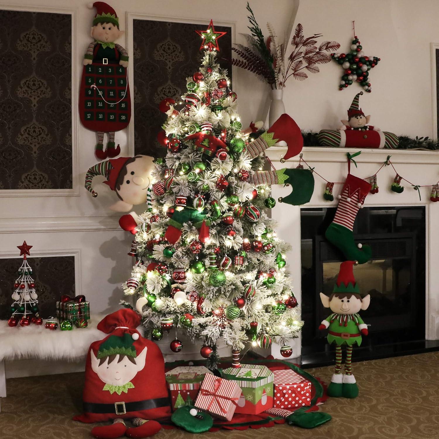 24 Weihnachtskugeln Elfe 6 cm Rot Grün Weiß bruchsicher festlicher Christbaumschmuck