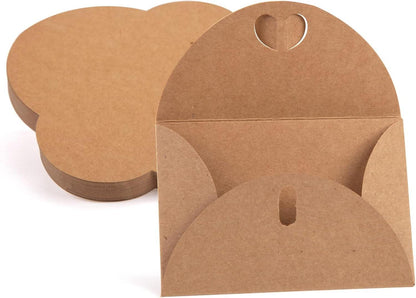 100er Set herzförmige Kraftpapier-Umschläge mit Verschluss